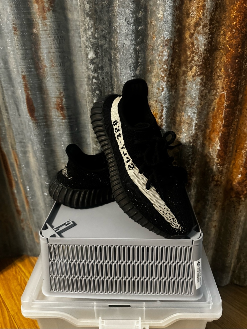 Adidas Black and Cream Yeezy-Style Knit Sneakers